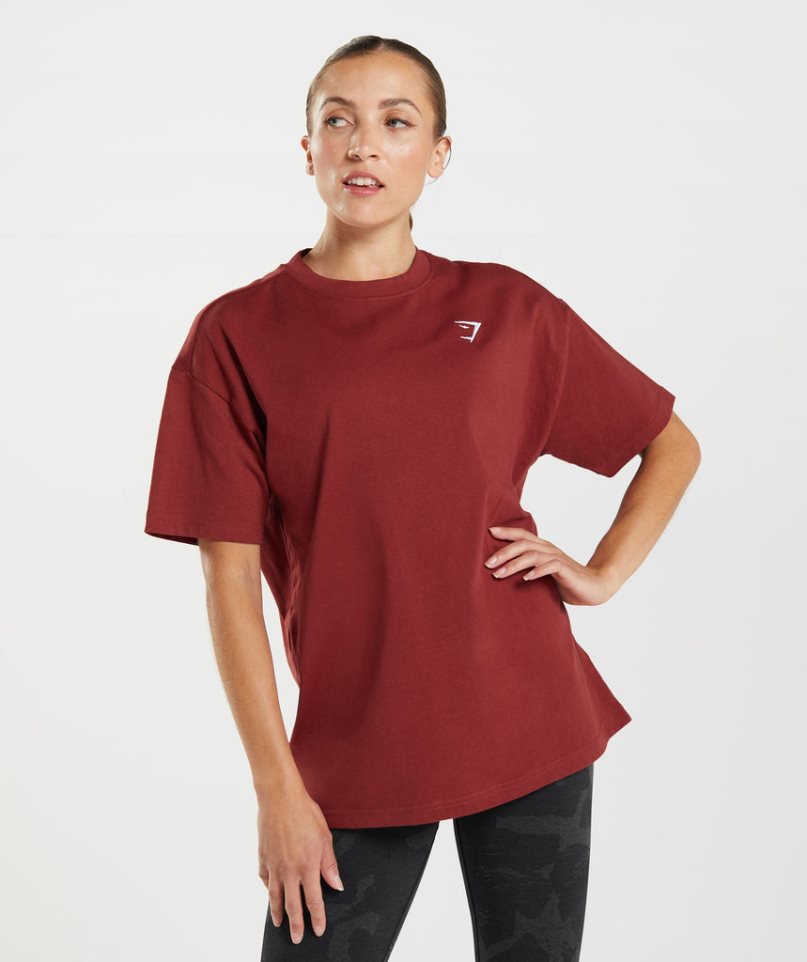 Women\'s Gymshark Training Oversized T-Shirts Red | NZ 5QAUCS